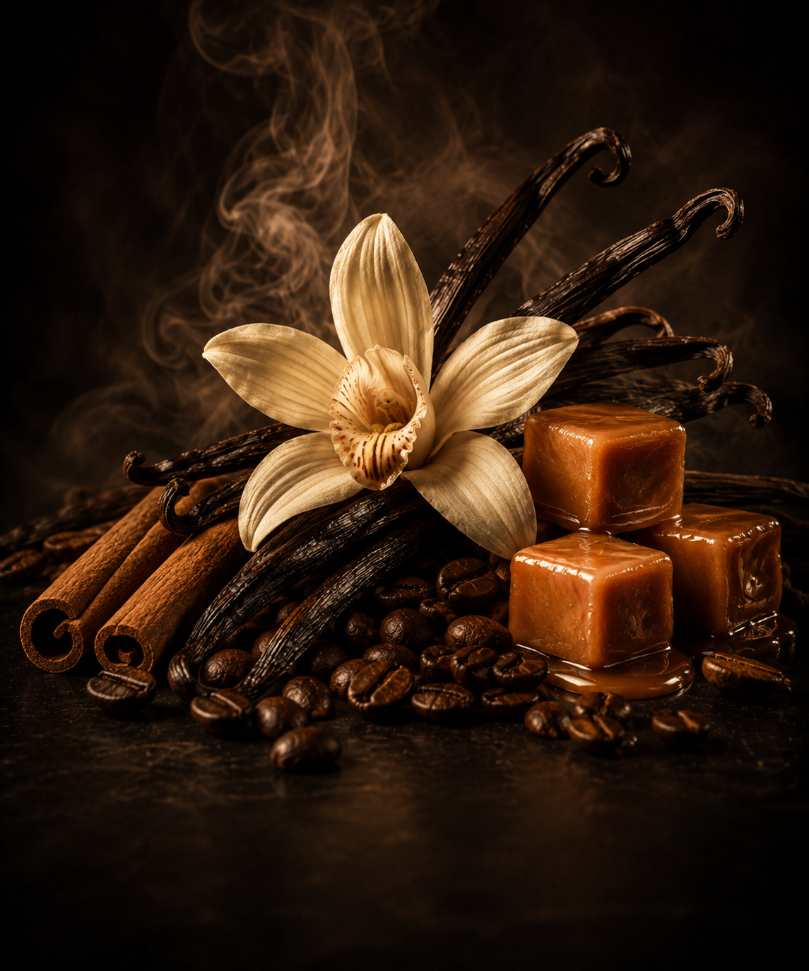 Composição de doces, baunilha e gourmand