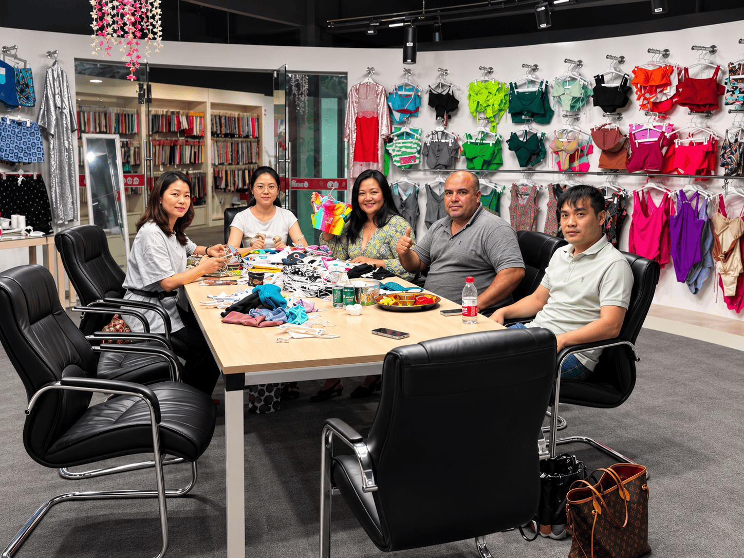 Reunião em showroom com fornecedores e produtos na China